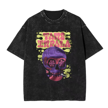 2025 Washed Vintage Tame Impala Graphic Print T-shirts Men's Clothing Pop Rock Band T-shirt Men Women Fashion Retro T Shirt