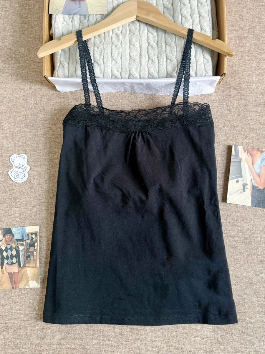 Lace Trim Strapless Tops Women Cotton Soft Slim  White Sexy Sleeveless Camisole Sweet Cute Chic Tank Tops Y2K