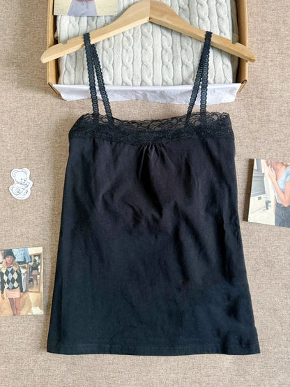 Lace Trim Strapless Tops Women Cotton Soft Slim  White Sexy Sleeveless Camisole Sweet Cute Chic Tank Tops Y2K
