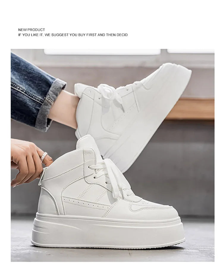 New 2025 Men's Thick Bottom Sneakers Spring Autumn Style Breathable Anti-Slip Heightening Casual Sports Platform Shoes