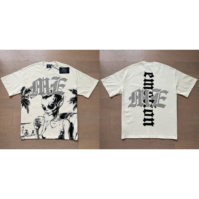 Fashion Brand MIXED EMOTION T-shirts Men Women Couple Streetwear Angel Print Summer Top Tee Round Neck Short Sleeve