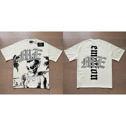Fashion Brand MIXED EMOTION T-shirts Men Women Couple Streetwear Angel Print Summer Top Tee Round Neck Short Sleeve