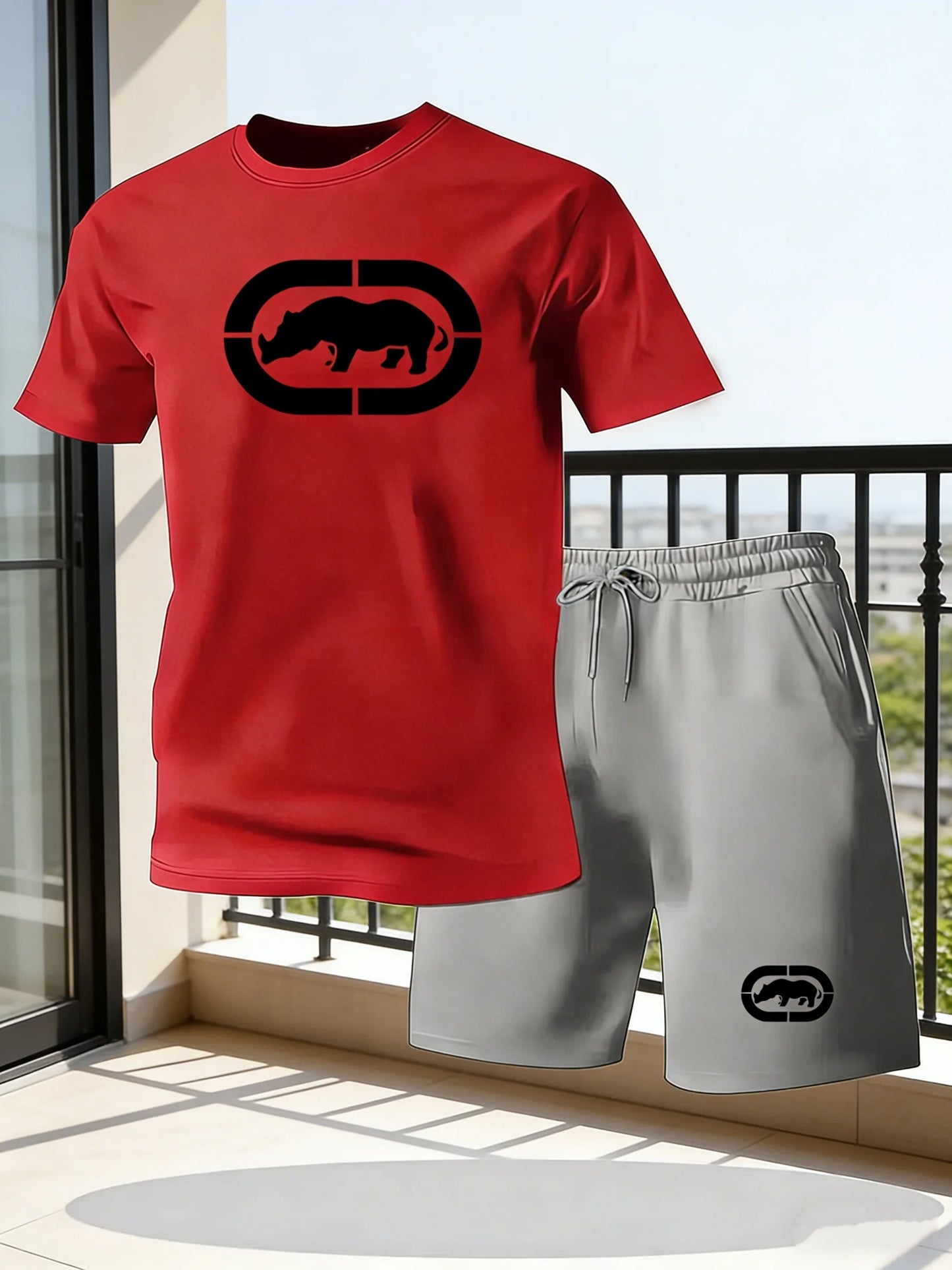 Men's summer breathable sportswear round neck short sleeved five quarter shorts lightweight and comfortable sports style set