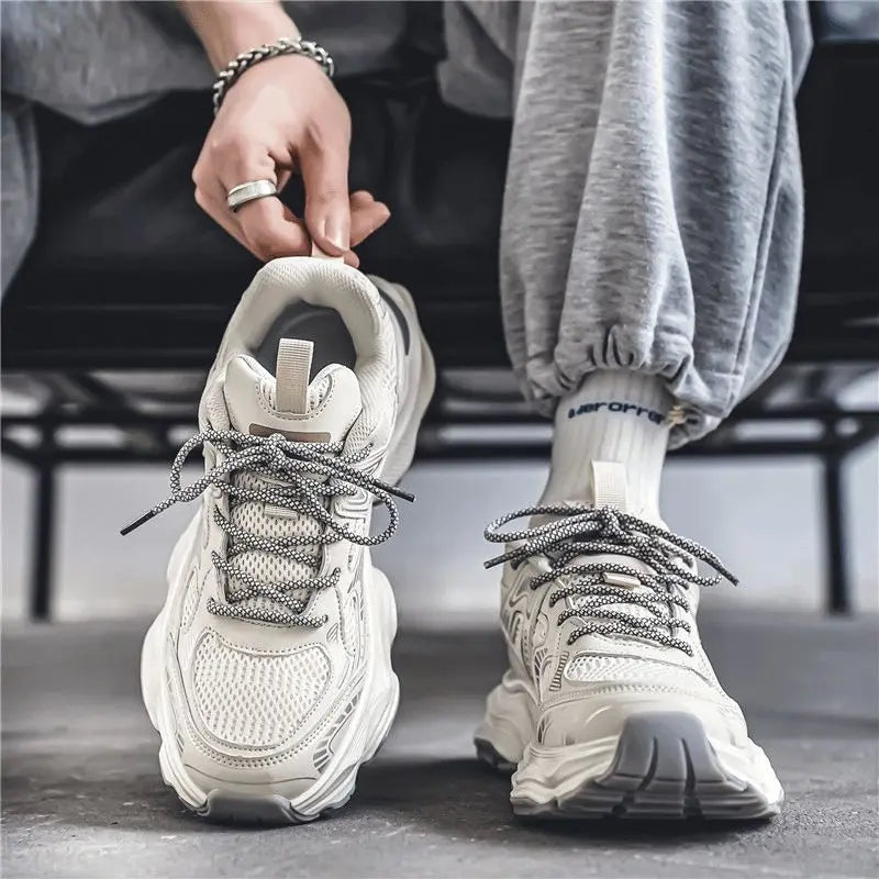 Men's 2026 Spring New Breathable Mesh Sneakers Korean Y2K Trendy Versatile Thick Sole Sports Casual Dad Shoes
