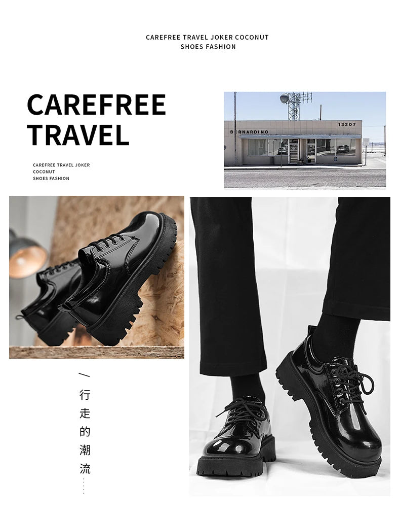 Couple's casual leather shoes Four Season thick sole anti slip comfort men's and women's workwear shoes plus size lace up shoes