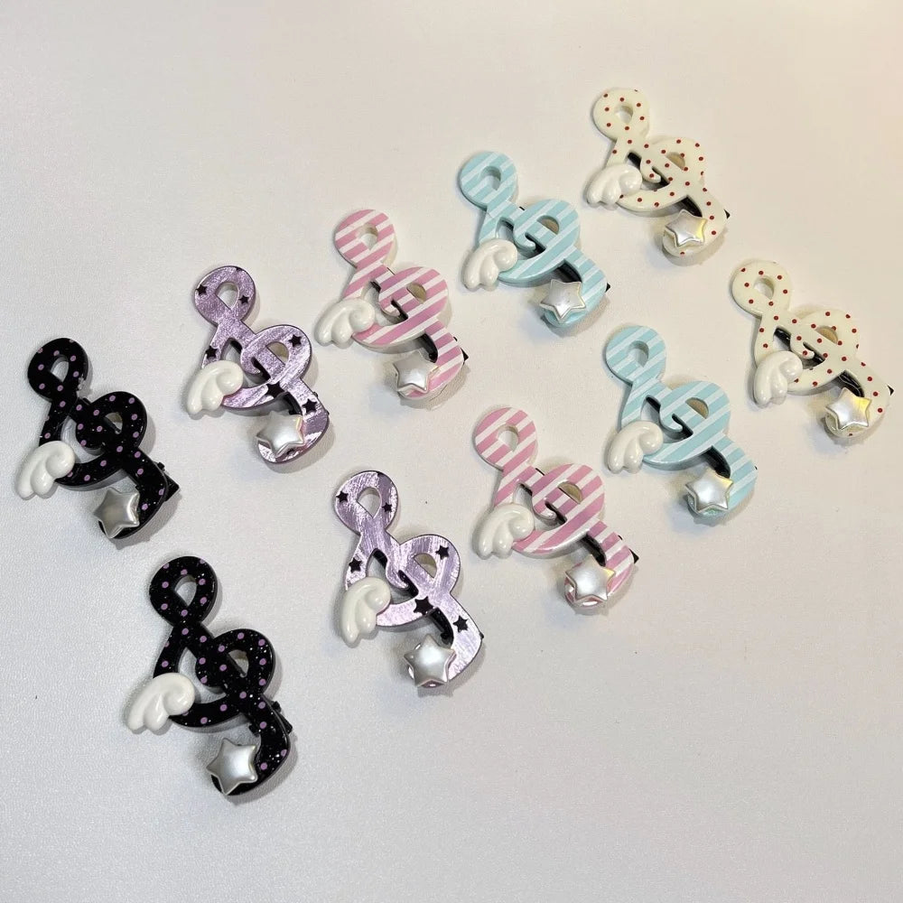 Kawaii trendy hair clips Musical Symbol Resin wings hair jewelry accessories y2k Unique Striped Star girls headband